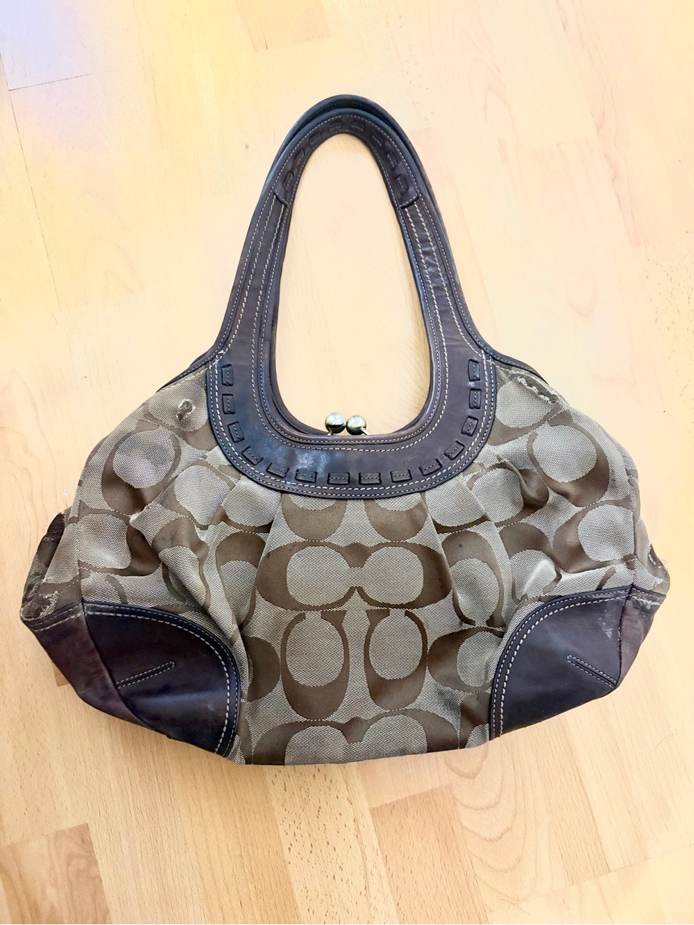 Coach Ergo Pleated Kiss Lock Satchel in Signature Logo Canvas